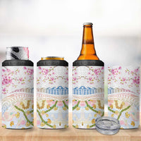 Hawaiian and Japanese Culture Together 4 in 1 Can Cooler Tumbler Tribal Motifs with Lei and Japanese Sakura Pattern LT03 - Polynesian Pride