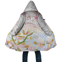 Hawaiian and Japanese Culture Together Cloak Tribal Motifs with Lei and Japanese Sakura Pattern LT03 Unisex White - Polynesian Pride