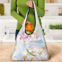 Hawaiian and Japanese Culture Together Grocery Bag Tribal Motifs with Lei and Japanese Sakura Pattern LT03 - Polynesian Pride