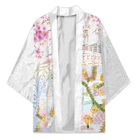 Hawaiian and Japanese Culture Together Kimono Tribal Motifs with Lei and Japanese Sakura Pattern LT03 Unisex White - Polynesian Pride