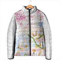 Hawaiian and Japanese Culture Together Padded Jacket Tribal Motifs with Lei and Japanese Sakura Pattern LT03 - Polynesian Pride