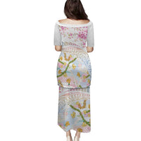 Hawaiian and Japanese Culture Together Puletasi Tribal Motifs with Lei and Japanese Sakura Pattern LT03 - Polynesian Pride