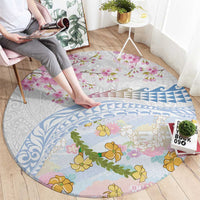 Hawaiian and Japanese Culture Together Round Carpet Tribal Motifs with Lei and Japanese Sakura Pattern LT03 - Polynesian Pride