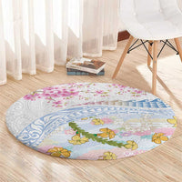 Hawaiian and Japanese Culture Together Round Carpet Tribal Motifs with Lei and Japanese Sakura Pattern LT03 - Polynesian Pride