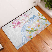 Hawaiian and Japanese Culture Together Rubber Doormat Tribal Motifs with Lei and Japanese Sakura Pattern LT03 - Polynesian Pride