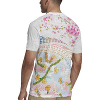 Hawaiian and Japanese Culture Together Rugby Jersey Tribal Motifs with Lei and Japanese Sakura Pattern LT03 - Polynesian Pride