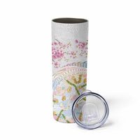 Hawaiian and Japanese Culture Together Skinny Tumbler Tribal Motifs with Lei and Japanese Sakura Pattern LT03 - Polynesian Pride