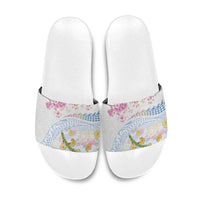 Hawaiian and Japanese Culture Together Slide Sandals Tribal Motifs with Lei and Japanese Sakura Pattern LT03 White - Polynesian Pride