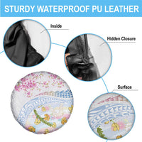 Hawaiian and Japanese Culture Together Spare Tire Cover Tribal Motifs with Lei and Japanese Sakura Pattern LT03 - Polynesian Pride