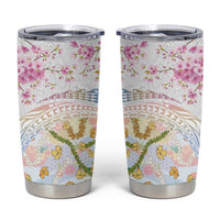 Hawaiian and Japanese Culture Together Tumbler Cup Tribal Motifs with Lei and Japanese Sakura Pattern LT03 White - Polynesian Pride