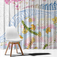 Hawaiian and Japanese Culture Together Window Curtain Tribal Motifs with Lei and Japanese Sakura Pattern LT03 - Polynesian Pride