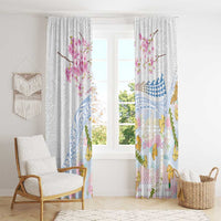 Hawaiian and Japanese Culture Together Window Curtain Tribal Motifs with Lei and Japanese Sakura Pattern LT03 - Polynesian Pride