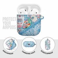 Hawaiian and Japanese Culture Together AirPods Case Tropical Honu with Japanese Elements Blue Color LT03 - Polynesian Pride