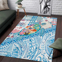 Hawaiian and Japanese Culture Together Area Rug Tropical Honu with Japanese Elements Blue Color LT03 Blue - Polynesian Pride