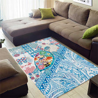 Hawaiian and Japanese Culture Together Area Rug Tropical Honu with Japanese Elements Blue Color LT03 - Polynesian Pride
