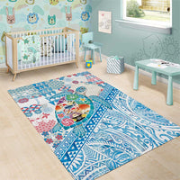Hawaiian and Japanese Culture Together Area Rug Tropical Honu with Japanese Elements Blue Color LT03 - Polynesian Pride