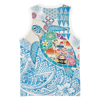 Hawaiian and Japanese Culture Together Basketball Jersey Tropical Honu with Japanese Elements Blue Color LT03 - Polynesian Pride