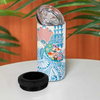 Hawaiian and Japanese Culture Together 4 in 1 Can Cooler Tumbler Tropical Honu with Japanese Elements Blue Color LT03 - Polynesian Pride