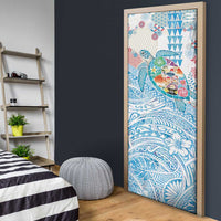 Hawaiian and Japanese Culture Together Door Cover Tropical Honu with Japanese Elements Blue Color LT03 - Polynesian Pride