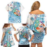 Hawaiian and Japanese Culture Together Family Matching Off Shoulder Short Dress and Hawaiian Shirt Tropical Honu with Japanese Elements Blue Color LT03 - Polynesian Pride