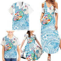 Hawaiian and Japanese Culture Together Family Matching Summer Maxi Dress and Hawaiian Shirt Tropical Honu with Japanese Elements Blue Color LT03 - Polynesian Pride