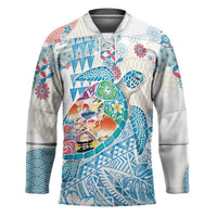 Hawaiian and Japanese Culture Together Hockey Jersey Tropical Honu with Japanese Elements Blue Color LT03 Unisex Blue - Polynesian Pride