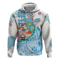 Hawaiian and Japanese Culture Together Hoodie Tropical Honu with Japanese Elements Blue Color LT03 Pullover Hoodie Blue - Polynesian Pride