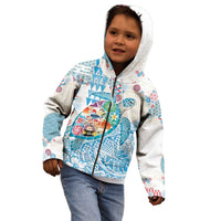 Hawaiian and Japanese Culture Together Kid Hoodie Tropical Honu with Japanese Elements Blue Color LT03 - Polynesian Pride