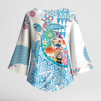 Hawaiian and Japanese Culture Together Kimono Sleeve Blouse Tropical Honu with Japanese Elements Blue Color LT03 - Polynesian Pride