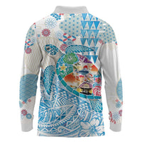 Hawaiian and Japanese Culture Together Long Sleeve Polo Shirt Tropical Honu with Japanese Elements Blue Color LT03 - Polynesian Pride