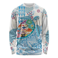 Hawaiian and Japanese Culture Together Long Sleeve Shirt Tropical Honu with Japanese Elements Blue Color LT03 Unisex Blue - Polynesian Pride