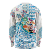 Hawaiian and Japanese Culture Together Long Sleeve Shirt Tropical Honu with Japanese Elements Blue Color LT03 - Polynesian Pride