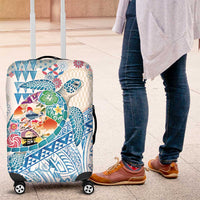 Hawaiian and Japanese Culture Together Luggage Cover Tropical Honu with Japanese Elements Blue Color LT03 Blue - Polynesian Pride
