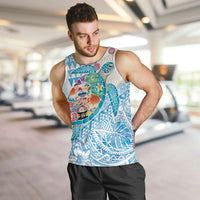 Hawaiian and Japanese Culture Together Men Tank Top Tropical Honu with Japanese Elements Blue Color LT03 Blue - Polynesian Pride