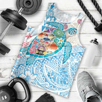 Hawaiian and Japanese Culture Together Men Tank Top Tropical Honu with Japanese Elements Blue Color LT03 - Polynesian Pride