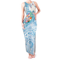 Hawaiian and Japanese Culture Together Tank Maxi Dress Tropical Honu with Japanese Elements Blue Color LT03 Women Blue - Polynesian Pride