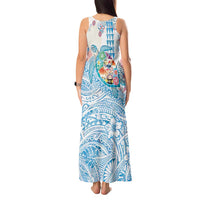 Hawaiian and Japanese Culture Together Tank Maxi Dress Tropical Honu with Japanese Elements Blue Color LT03 - Polynesian Pride