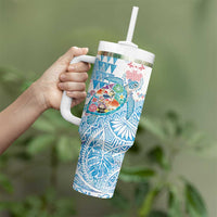 Hawaiian and Japanese Culture Together Tumbler With Handle Tropical Honu with Japanese Elements Blue Color LT03 - Polynesian Pride