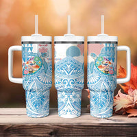 Hawaiian and Japanese Culture Together Tumbler With Handle Tropical Honu with Japanese Elements Blue Color LT03 - Polynesian Pride