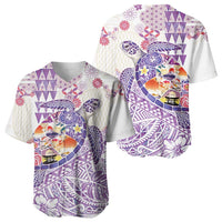Hawaiian and Japanese Culture Together Baseball Jersey Tropical Honu with Japanese Elements Purple Color LT03 - Polynesian Pride