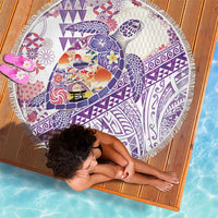 Hawaiian and Japanese Culture Together Beach Blanket Tropical Honu with Japanese Elements Purple Color LT03 - Polynesian Pride