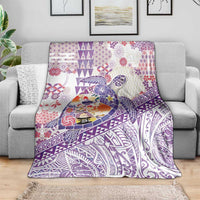 Hawaiian and Japanese Culture Together Blanket Tropical Honu with Japanese Elements Purple Color LT03 - Polynesian Pride