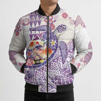 Hawaiian and Japanese Culture Together Bomber Puffer Jacket Tropical Honu with Japanese Elements Purple Color LT03 - Polynesian Pride
