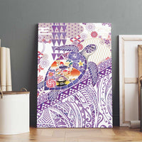 Hawaiian and Japanese Culture Together Canvas Wall Art Tropical Honu with Japanese Elements Purple Color LT03 - Polynesian Pride