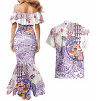 Hawaiian and Japanese Culture Together Couples Matching Mermaid Dress and Hawaiian Shirt Tropical Honu with Japanese Elements Purple Color LT03 - Polynesian Pride