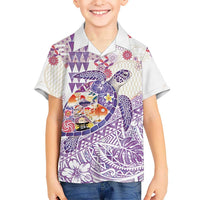 Hawaiian and Japanese Culture Together Family Matching Tank Maxi Dress and Hawaiian Shirt Tropical Honu with Japanese Elements Purple Color LT03 Son's Shirt Purple - Polynesian Pride