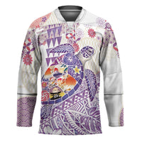 Hawaiian and Japanese Culture Together Hockey Jersey Tropical Honu with Japanese Elements Purple Color LT03 Unisex Purple - Polynesian Pride