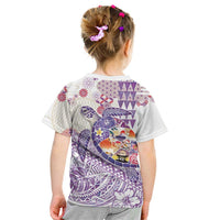 Hawaiian and Japanese Culture Together Kid T Shirt Tropical Honu with Japanese Elements Purple Color LT03 - Polynesian Pride