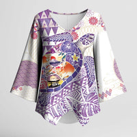 Hawaiian and Japanese Culture Together Kimono Sleeve Blouse Tropical Honu with Japanese Elements Purple Color LT03 Female Purple - Polynesian Pride