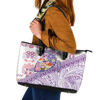 Hawaiian and Japanese Culture Together Leather Tote Bag Tropical Honu with Japanese Elements Purple Color LT03 Purple - Polynesian Pride